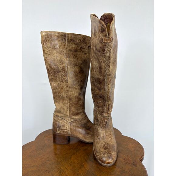 Diba True Shoes - Diba True Brown Distressed Leather Pull On 2 Inch Heel Tall Boots Size 9.5 NWOB